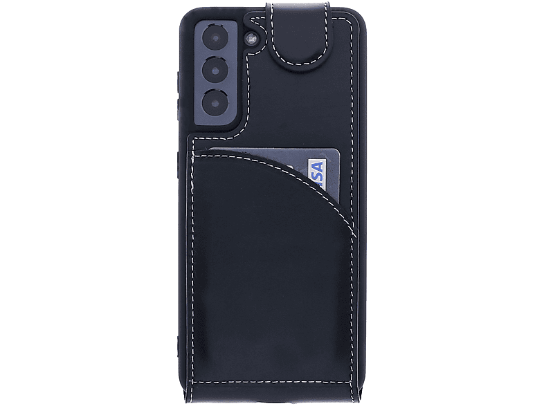BURKLEY Flip-Case Handytasche aus Leder, Flip Cover, Samsung, Galaxy S21 FE, Schwarz | Flipcover