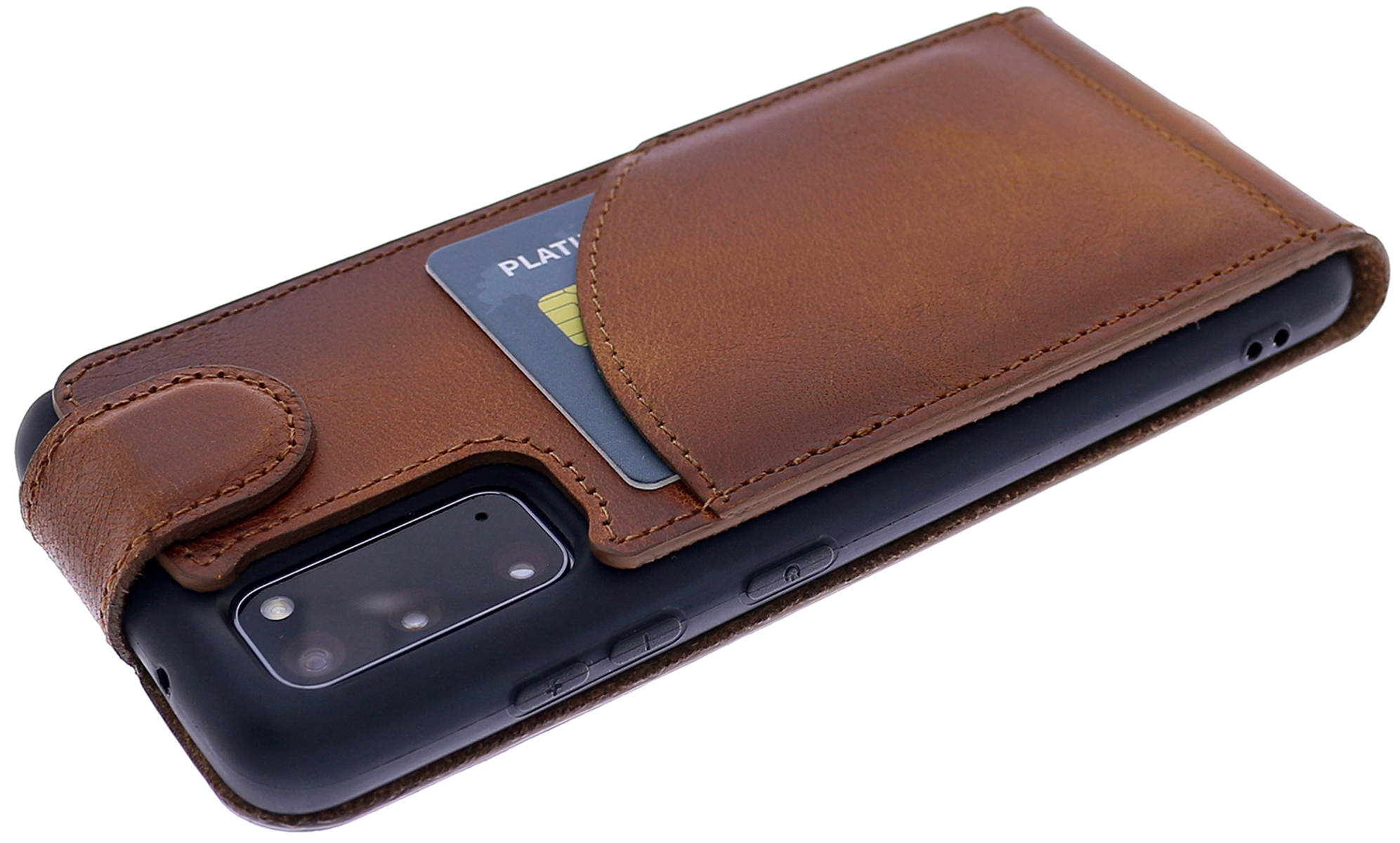 BURKLEY Flip-Case Handytasche aus Galaxy S20+, Samsung, Sattelbraun Cover, Leder, Flip