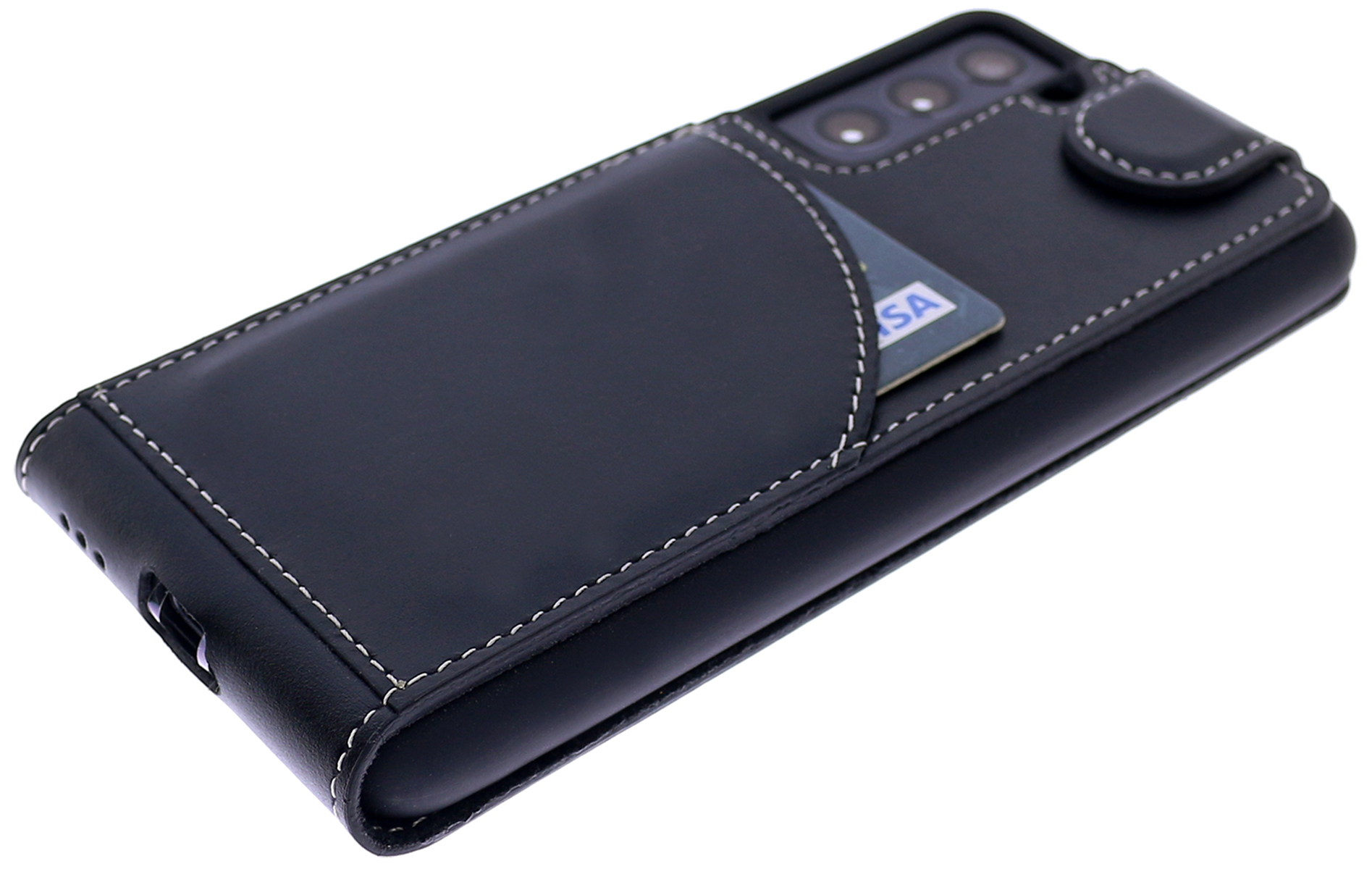 BURKLEY Flip-Case Handytasche Leder, Flip Schwarz Galaxy FE, Samsung, aus S21 Cover,
