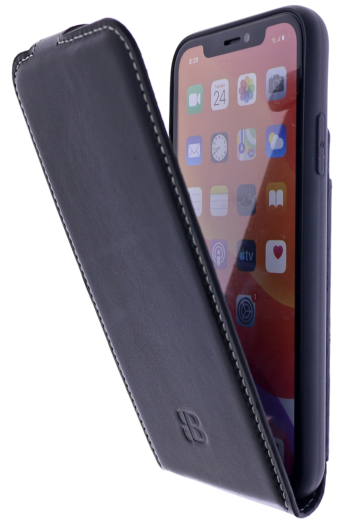 BURKLEY Flip-Case Handytasche aus Leder, Cover, Flip Pro, IPhone Apple, 11 Schwarz