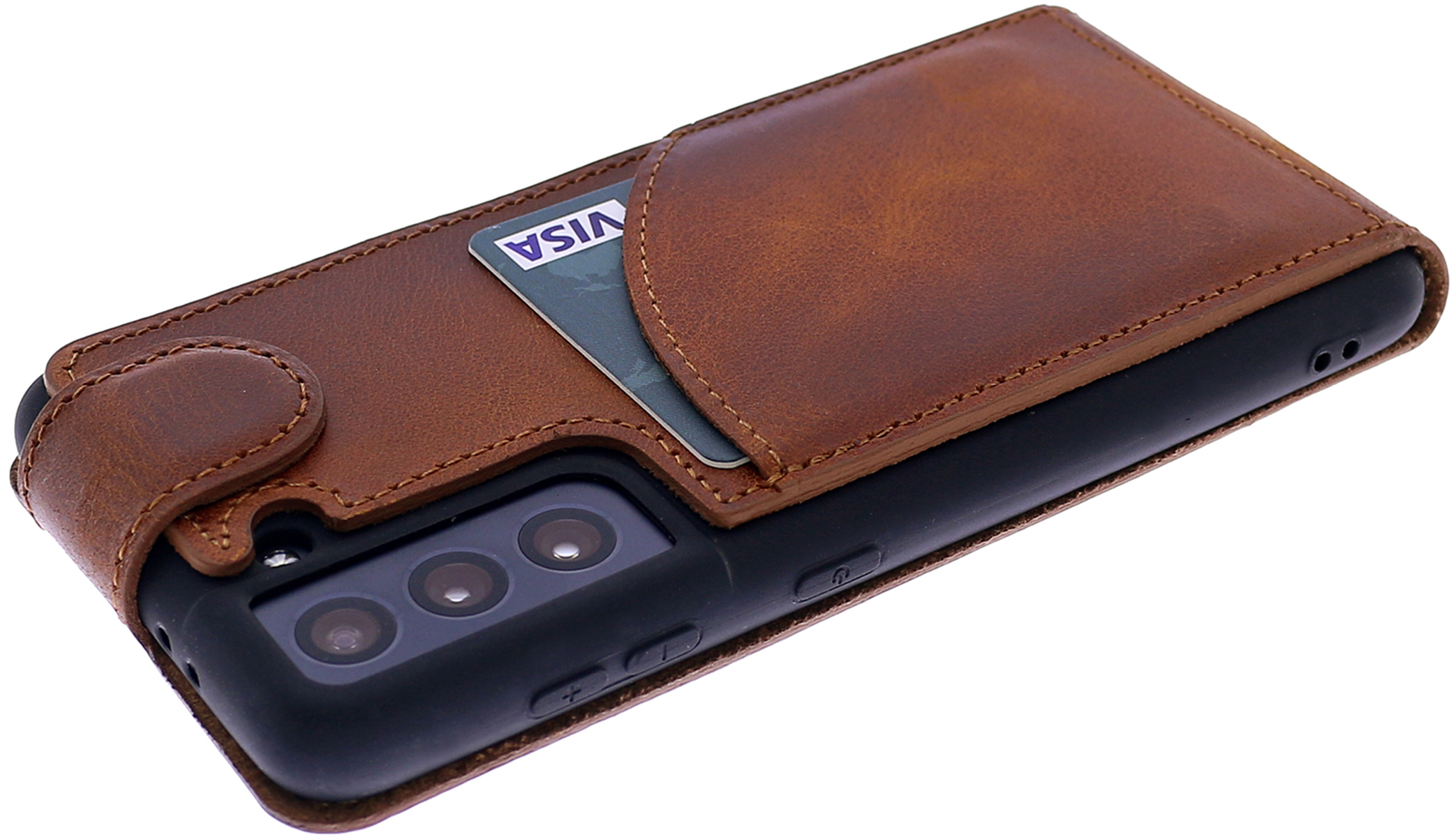 BURKLEY Flip-Case Handytasche aus Sattelbraun S21 Galaxy Samsung, Flip FE, Cover, Leder