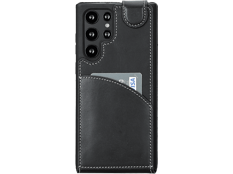 BURKLEY Flip-Case Handytasche aus Leder, Flip Cover, Samsung, Galaxy S22 Ultra, Schwarz