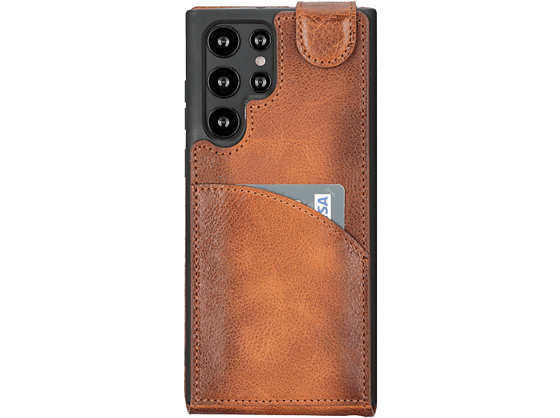 BURKLEY Flip-Case Handytasche aus Leder, Flip Cover, Samsung, Galaxy S22 Ultra, Sattelbraun