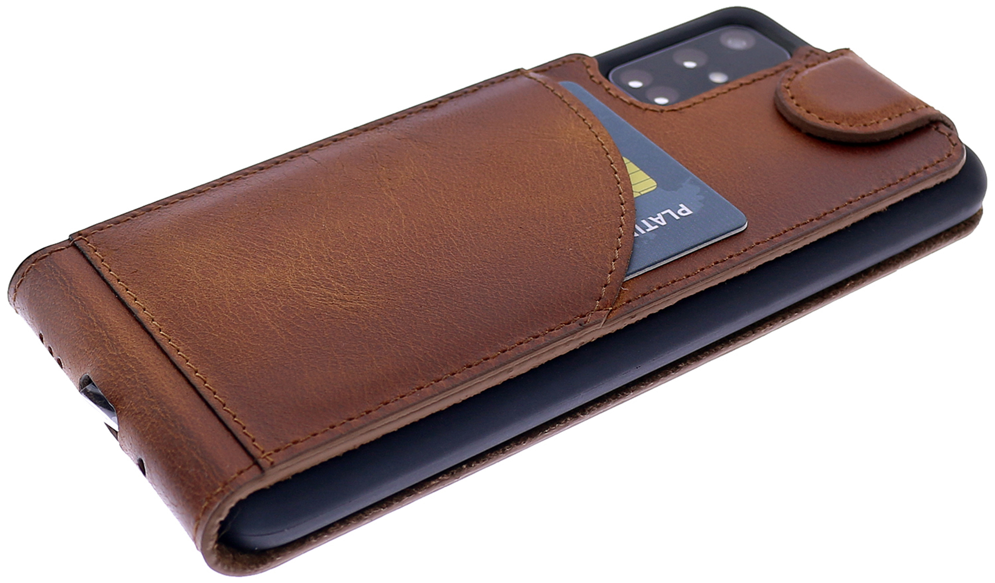 BURKLEY Flip-Case Handytasche aus Samsung, Cover, A31, Sattelbraun Flip Galaxy Leder