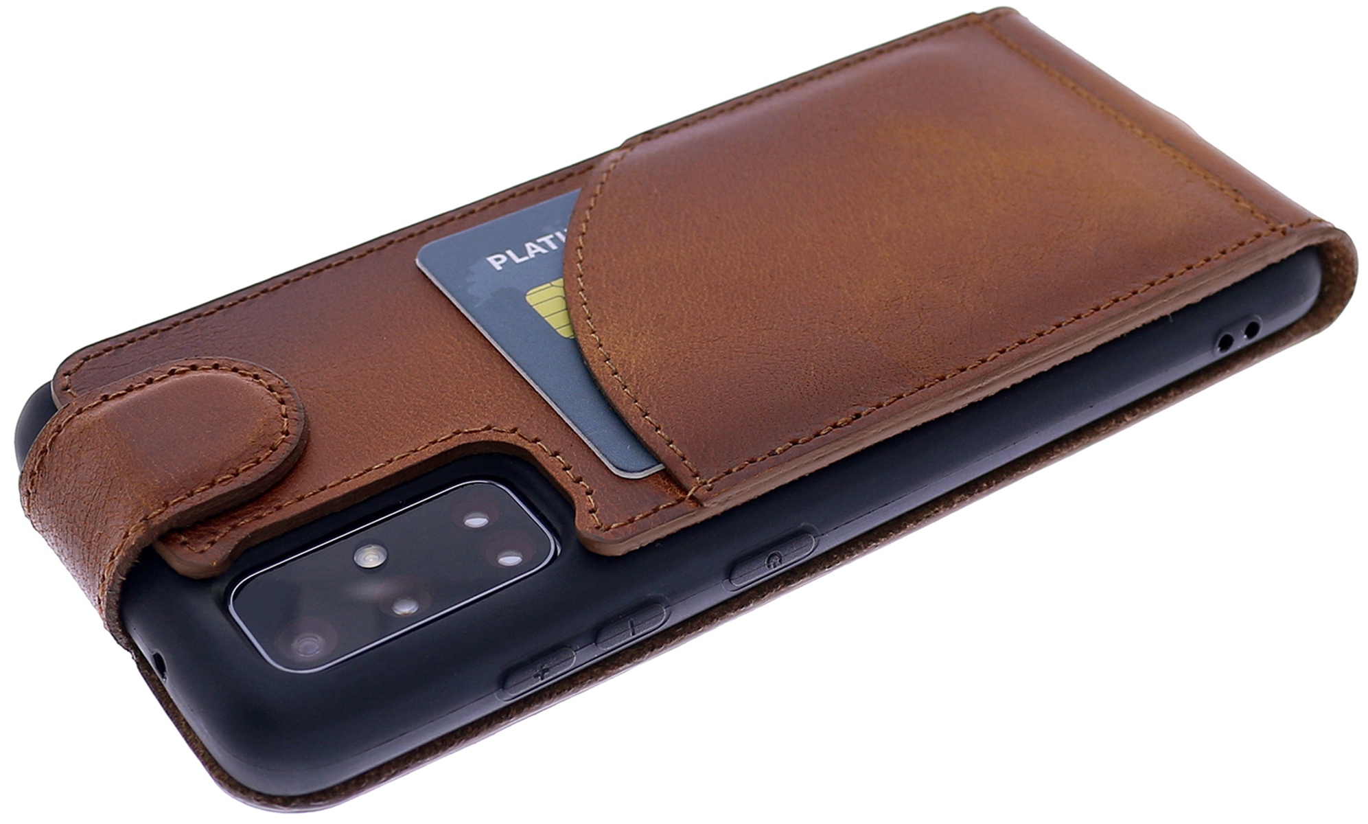 BURKLEY Handytasche Samsung, Flip-Case Sattelbraun Cover, Galaxy Leder, aus A31, Flip