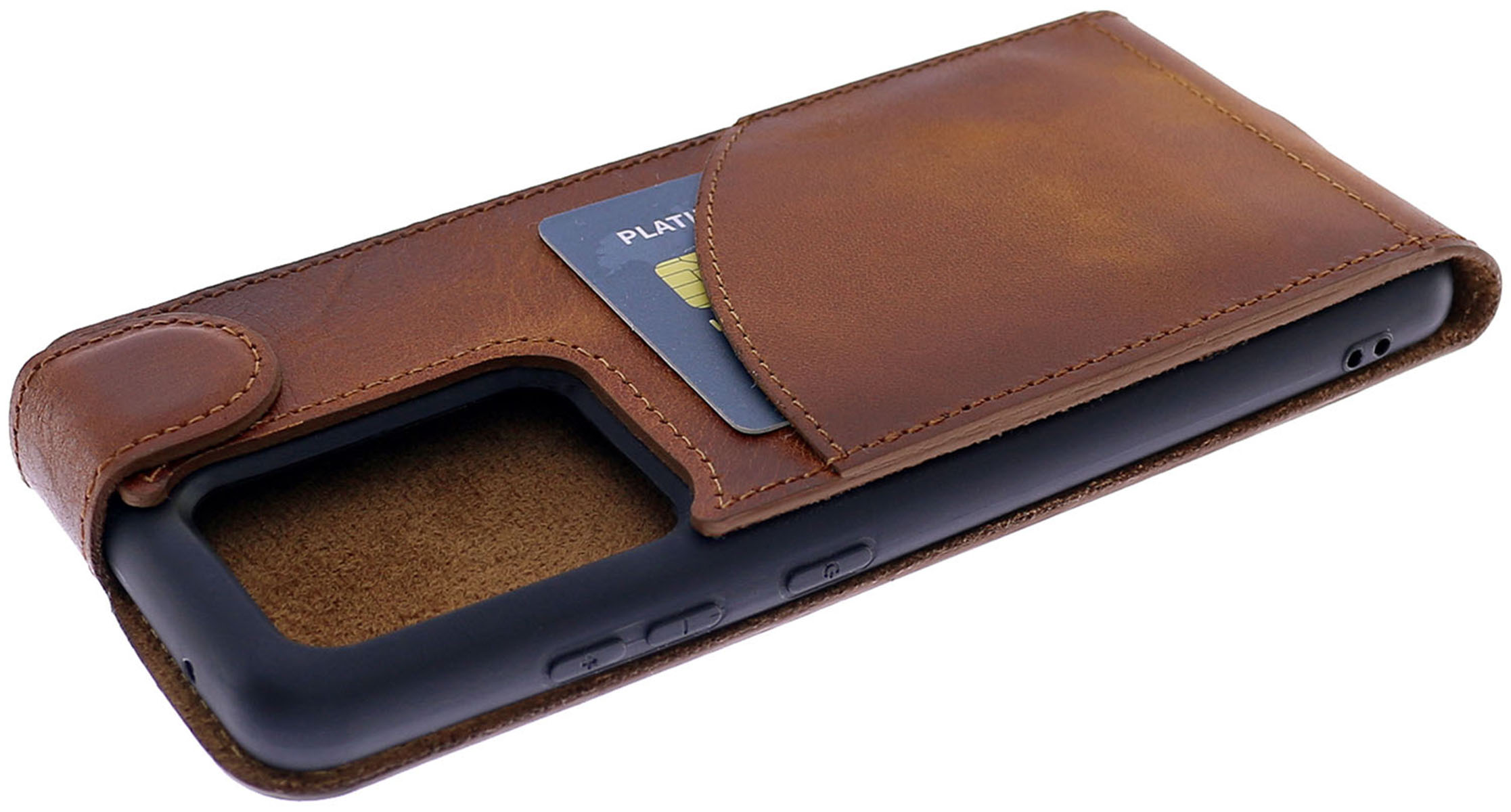 BURKLEY Flip-Case Handytasche aus Leder, Cover, Flip A52s, Sattelbraun A52 Galaxy / Samsung