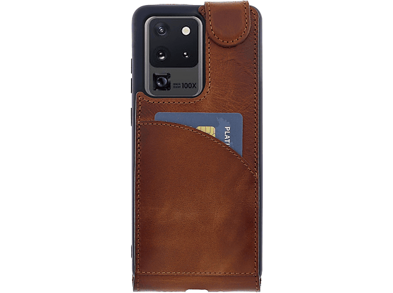 BURKLEY Flip-Case Handytasche aus Leder, Flip Cover, Samsung, Galaxy S20 Ultra, Sattelbraun