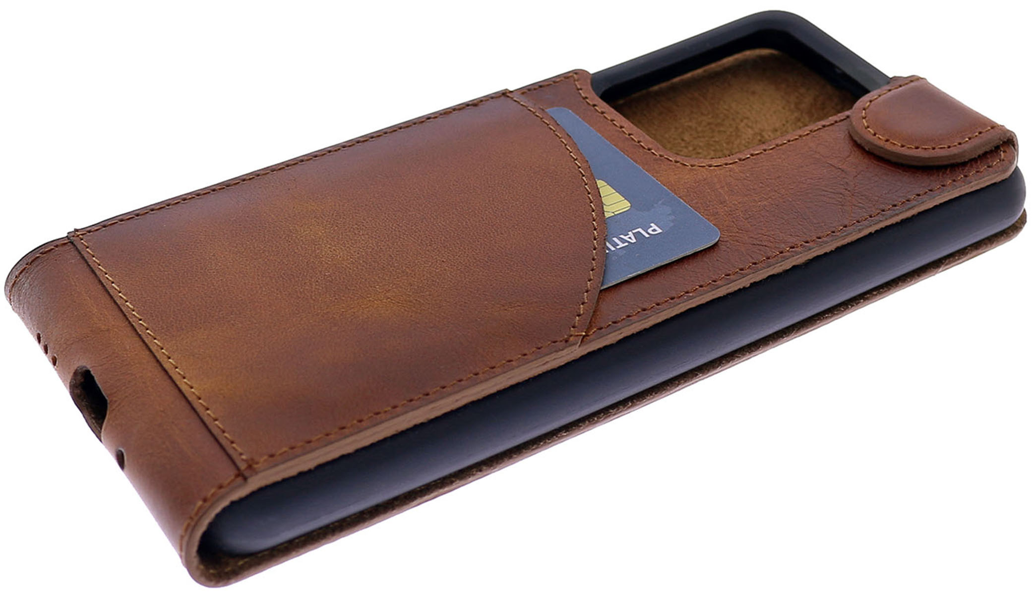 BURKLEY Flip-Case Leder, S20 Sattelbraun Samsung, Flip Galaxy Handytasche Ultra, aus Cover