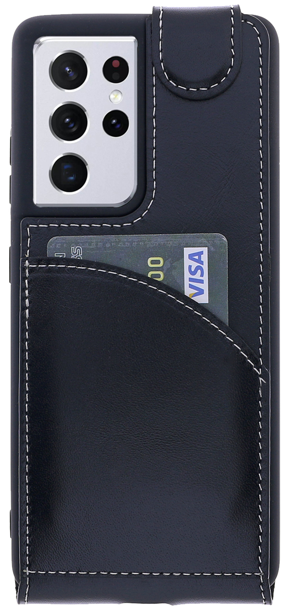 BURKLEY Flip-Case Handytasche aus Leder, Galaxy S21 Ultra, Schwarz Cover, Samsung, Flip
