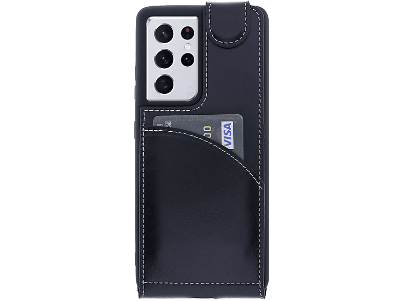 BURKLEY Flip-Case Handytasche aus Leder, Flip Cover, Samsung, Galaxy S21 Ultra, Schwarz