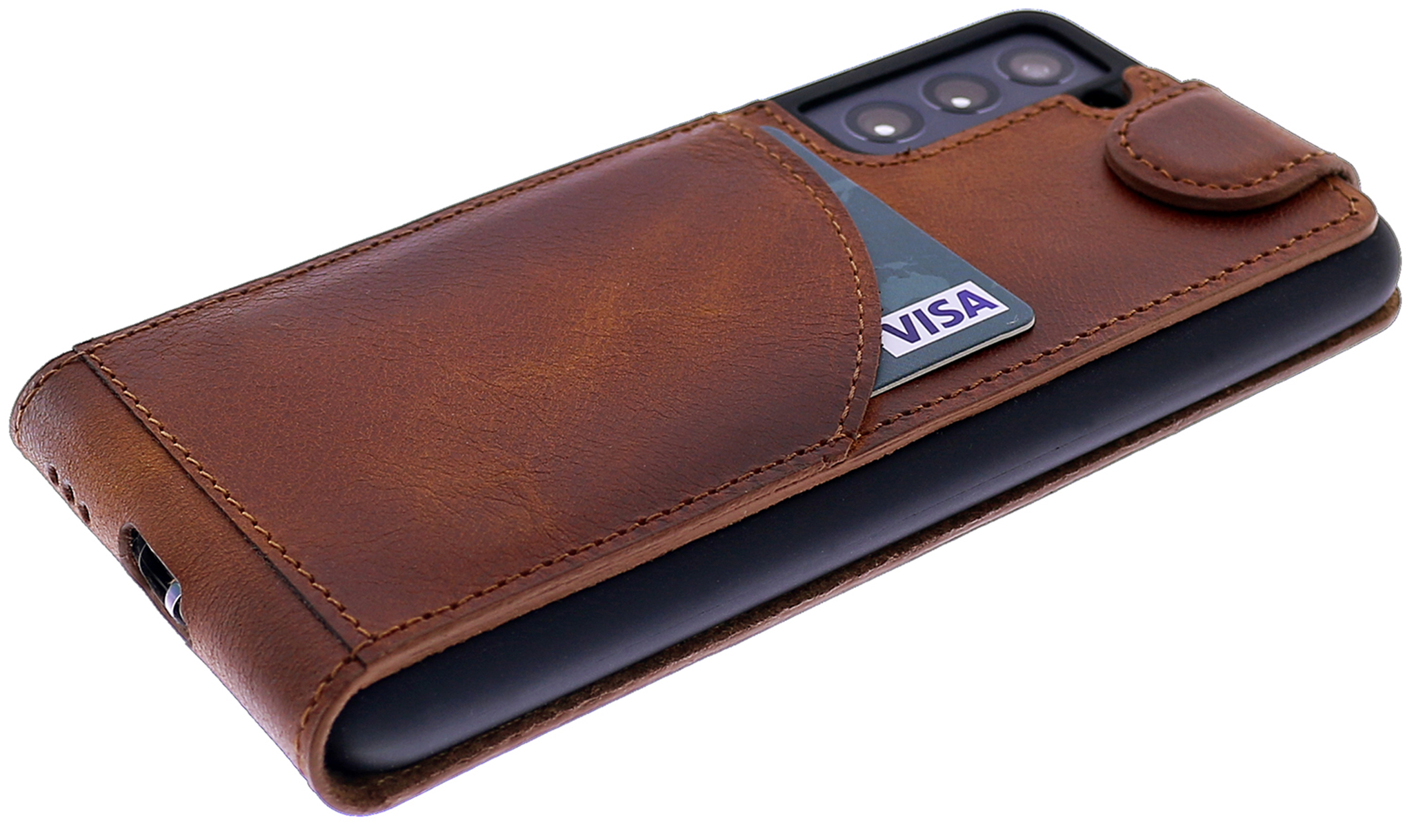 Leder, Galaxy BURKLEY Flip Cover, aus S21+, Samsung, Handytasche Sattelbraun Flip-Case
