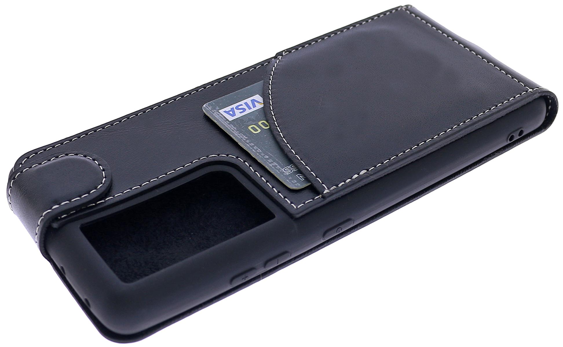 BURKLEY Flip-Case Handytasche aus S21 Schwarz Leder, Galaxy Flip Ultra, Cover, Samsung