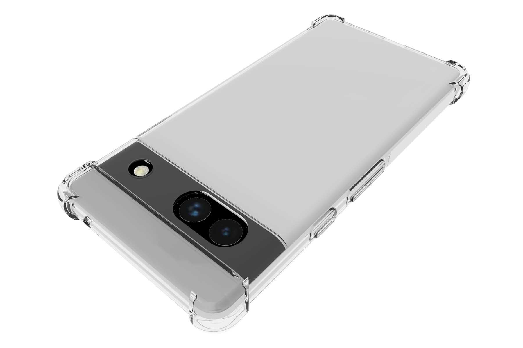 Transparente Handyhülle auf einem Telefon. Weißer Hintergrund.