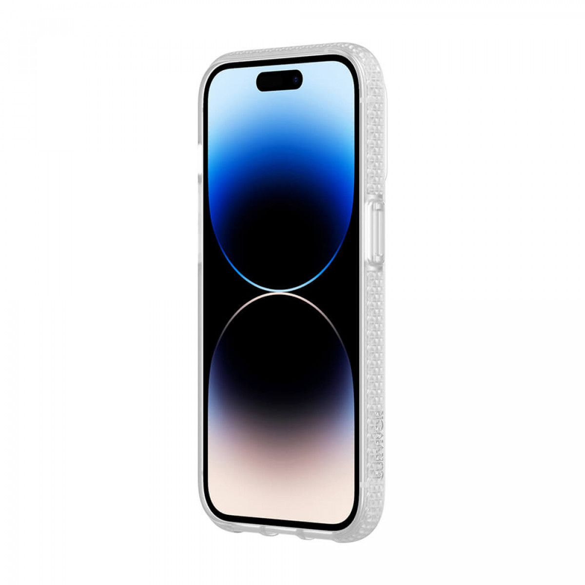 Ein Smartphone mit einem Bildschirm, der ein digitales Bild anzeigt, und eine transparente Schutzhülle.