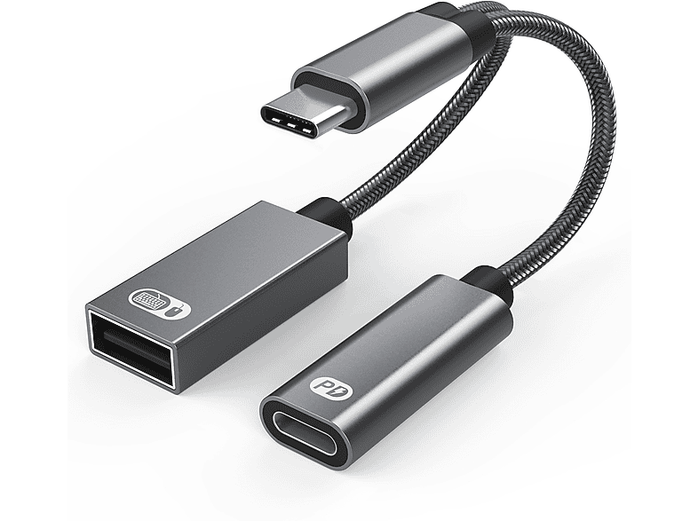 INF USB-C-Stecker auf USB-Buchse + PD-Ladebuchse USB-C OTG-Adapter Adapter und USB