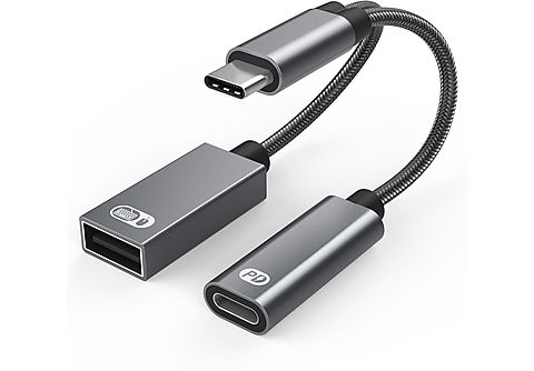 INF USB-C-Stecker auf USB-Buchse + USB-C PD-Ladebuchse und OTG
