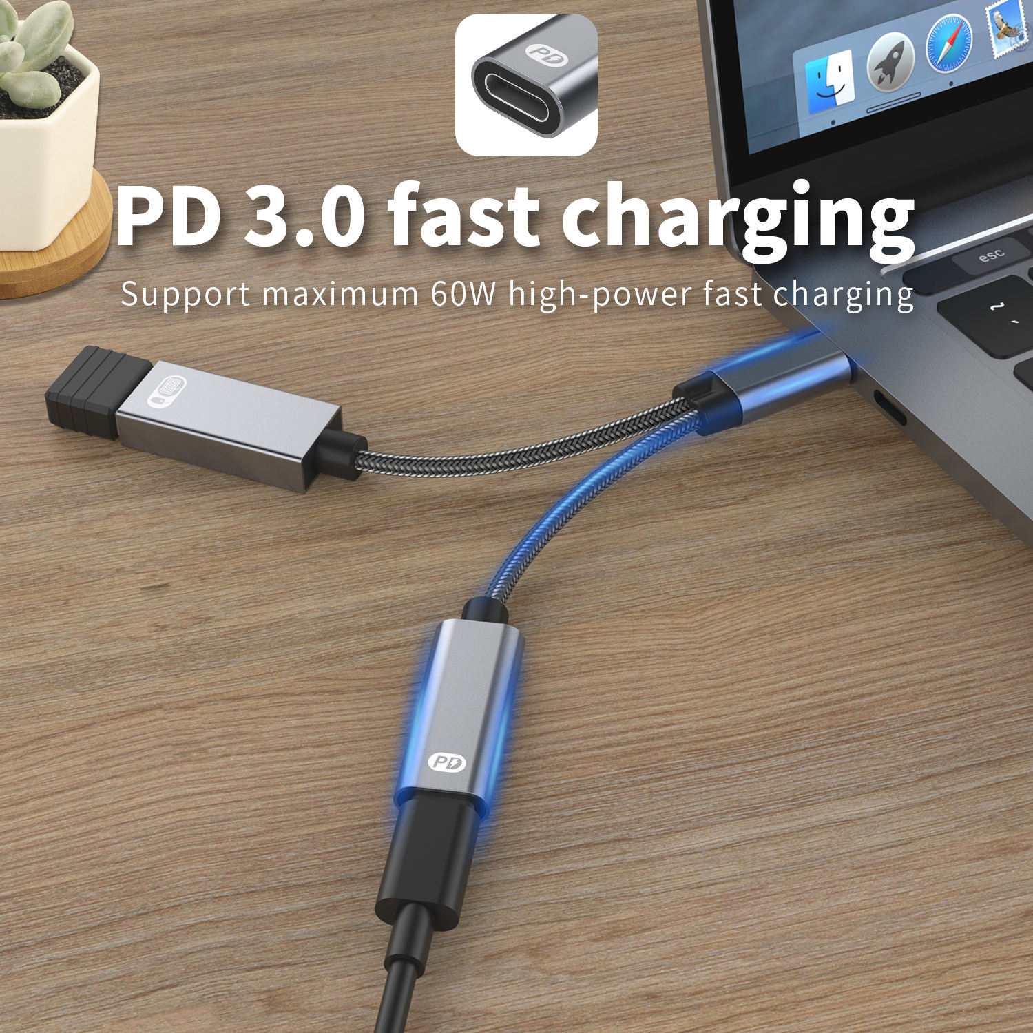 INF USB-C-Stecker auf USB-Buchse + PD-Ladebuchse USB-C OTG-Adapter Adapter und USB