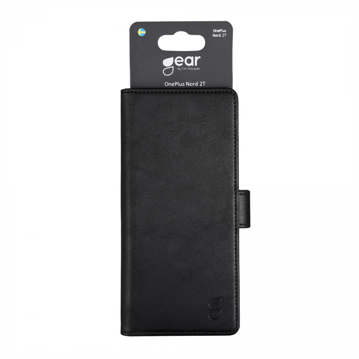 Schwarze Handyhülle mit einem Telefon und einem Carl Douglas-Etikett.