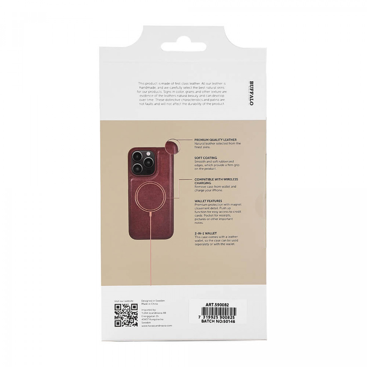 Verpackung der Handyhülle, maroonfarbene Handyhülle sichtbar.