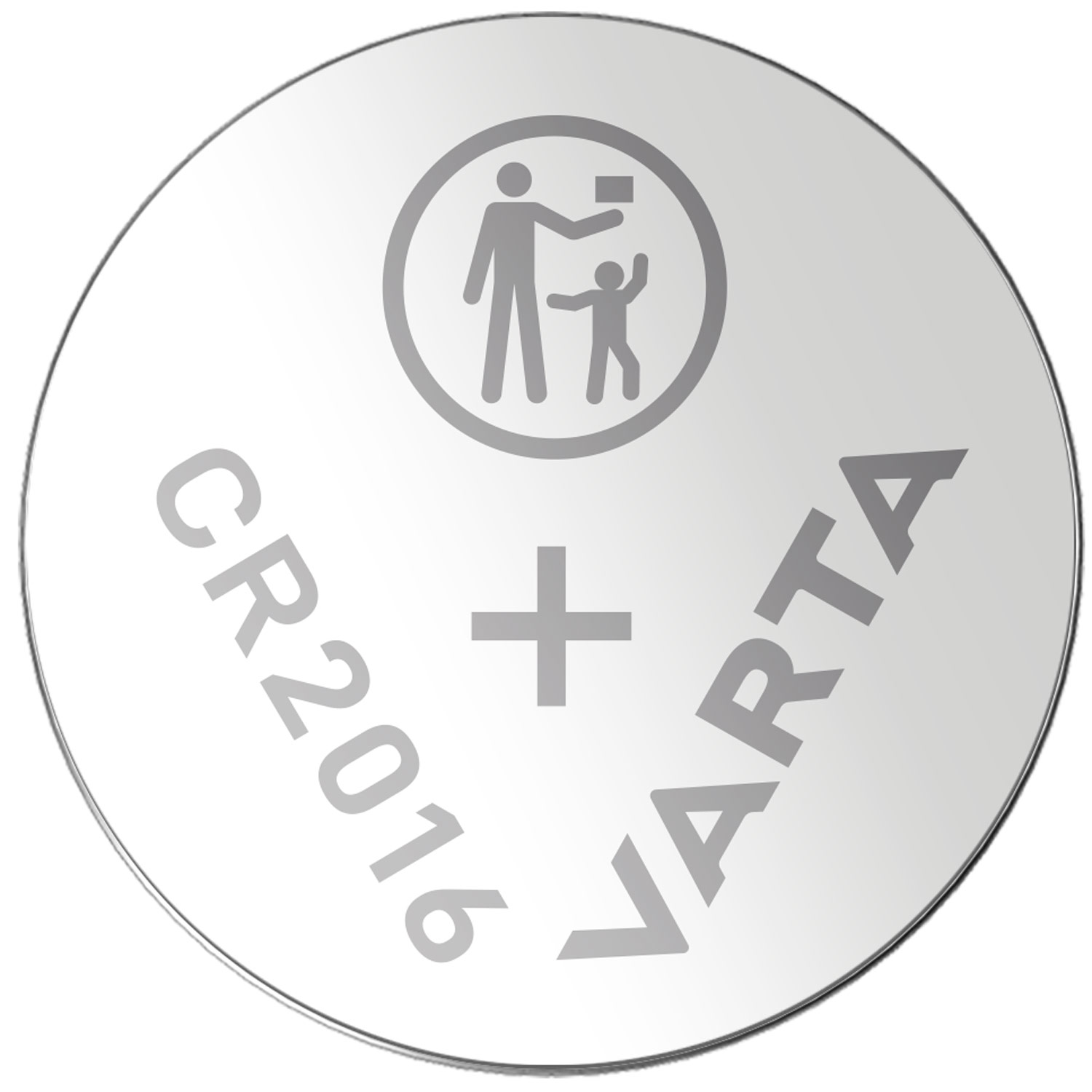 Bateria Varta CR2016. Posiada symbol bezpieczeństwa dzieci i logo Varta.