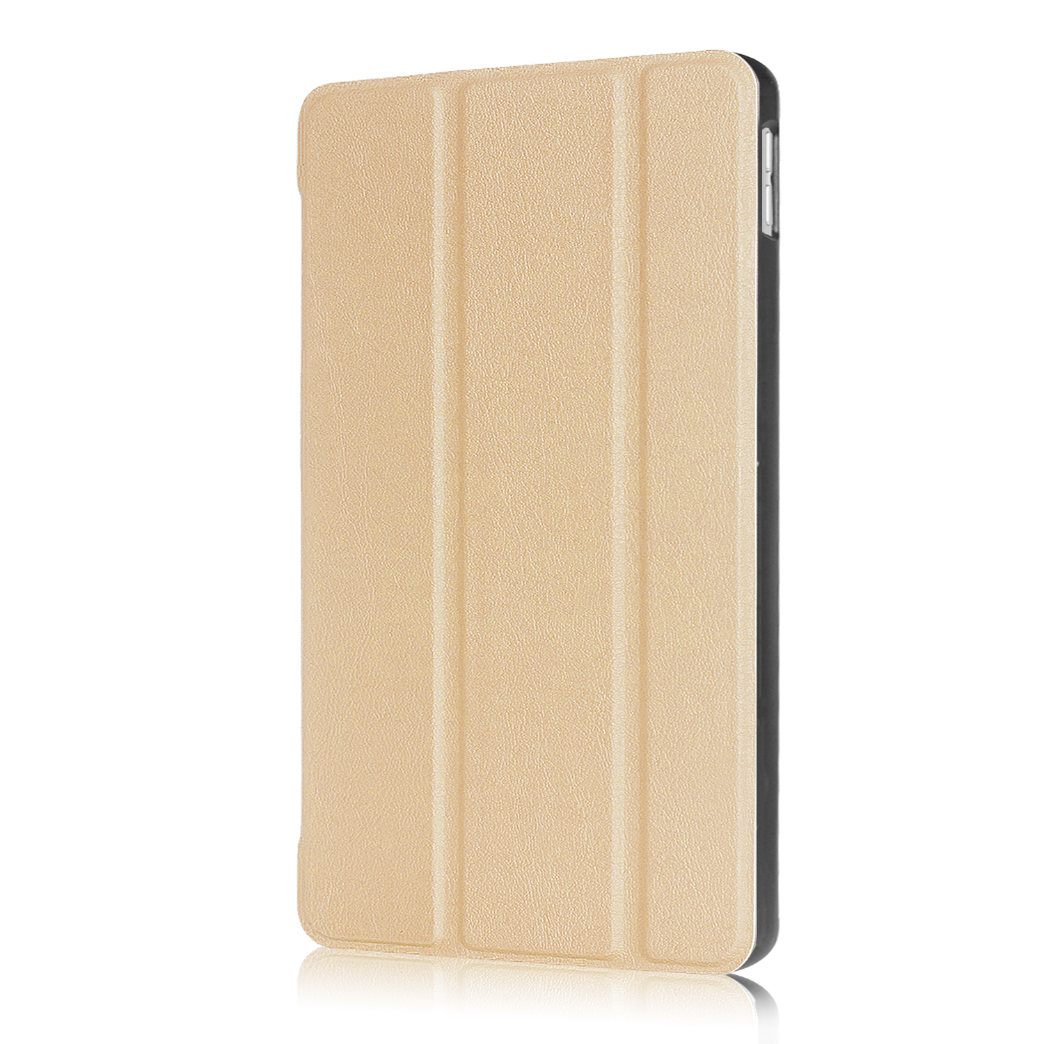 Goldene Tablet-Hülle, vertikal, auf weißem Hintergrund.