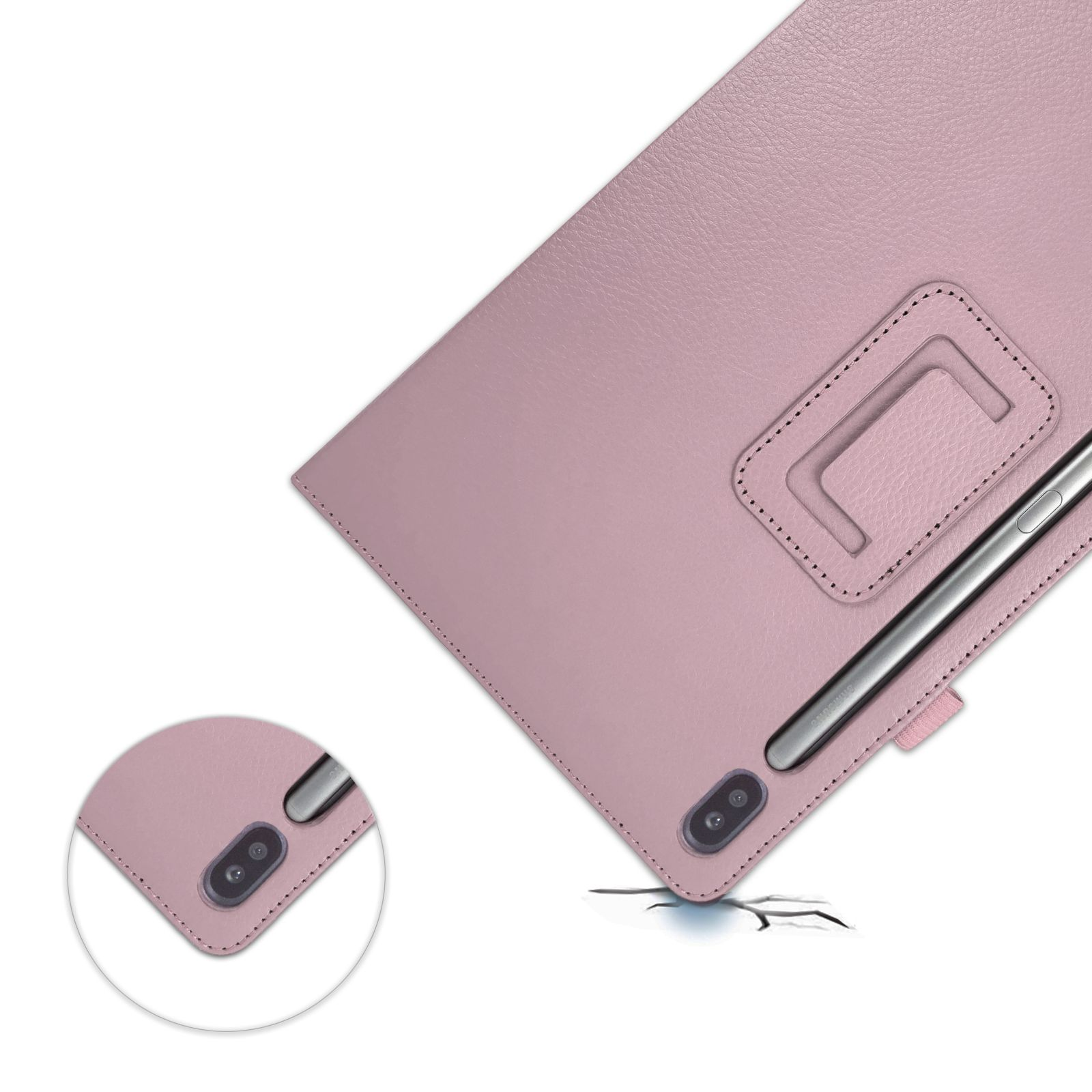 LOBWERK 2in1 Set (Schutzhülle Bookcover Galaxy Rosa Schutzglas) SM-T860 SM-T865 Samsung Tab für S6 Case + Kunstleder, 10.5