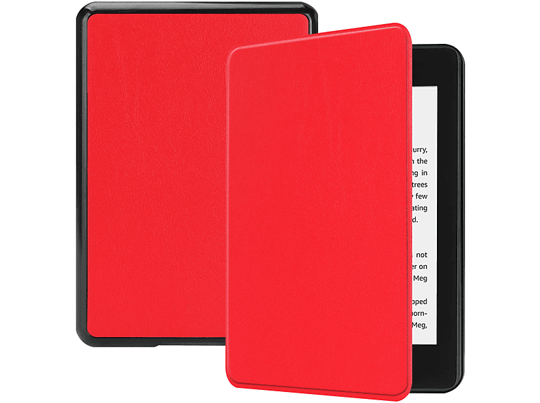LOBWERK Hülle Schutzhülle Bookcover für Amazon Kindle Paperwhite 10. Generation 2018 6 Zoll Kunstleder, Rot