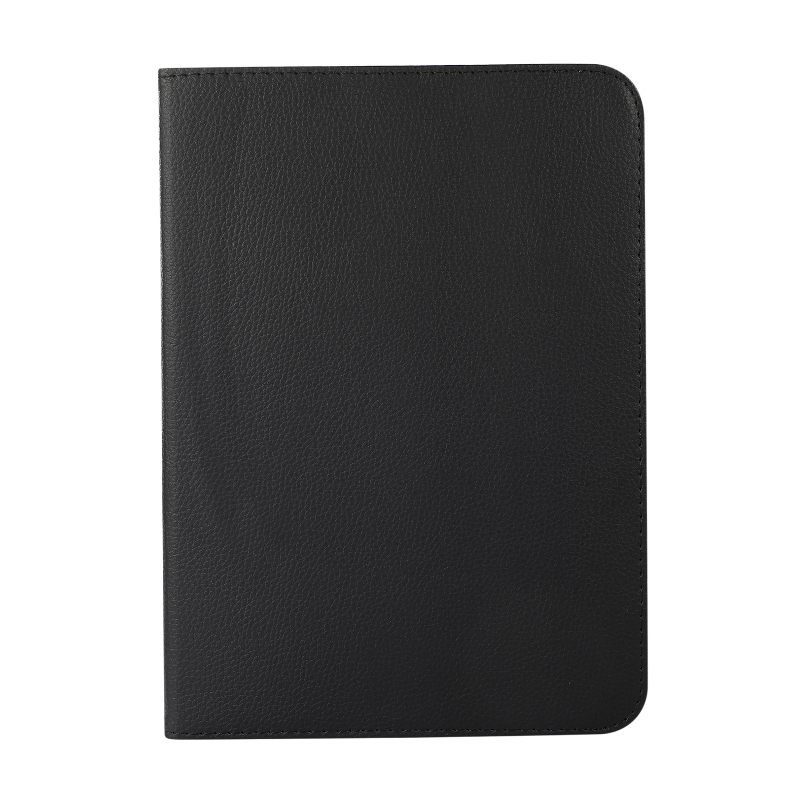 Ein schwarzes lederartiges Etui, geschlossen, mit strukturierter Oberfläche und abgerundeten Ecken.