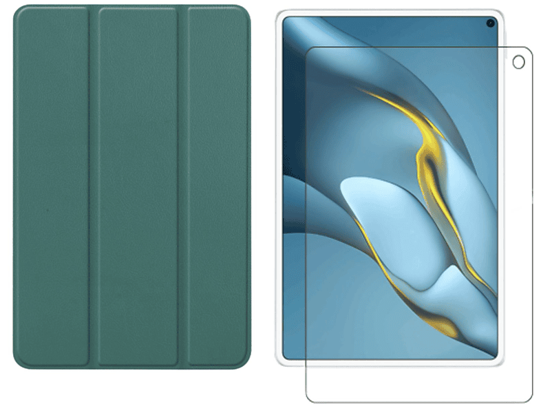 LOBWERK 2in1 Set (Schutzhülle + Schutzglas) Case Bookcover für Huawei MatePad Pro 2021 MRR-W29 10.8 Zoll Kunstleder, Grün