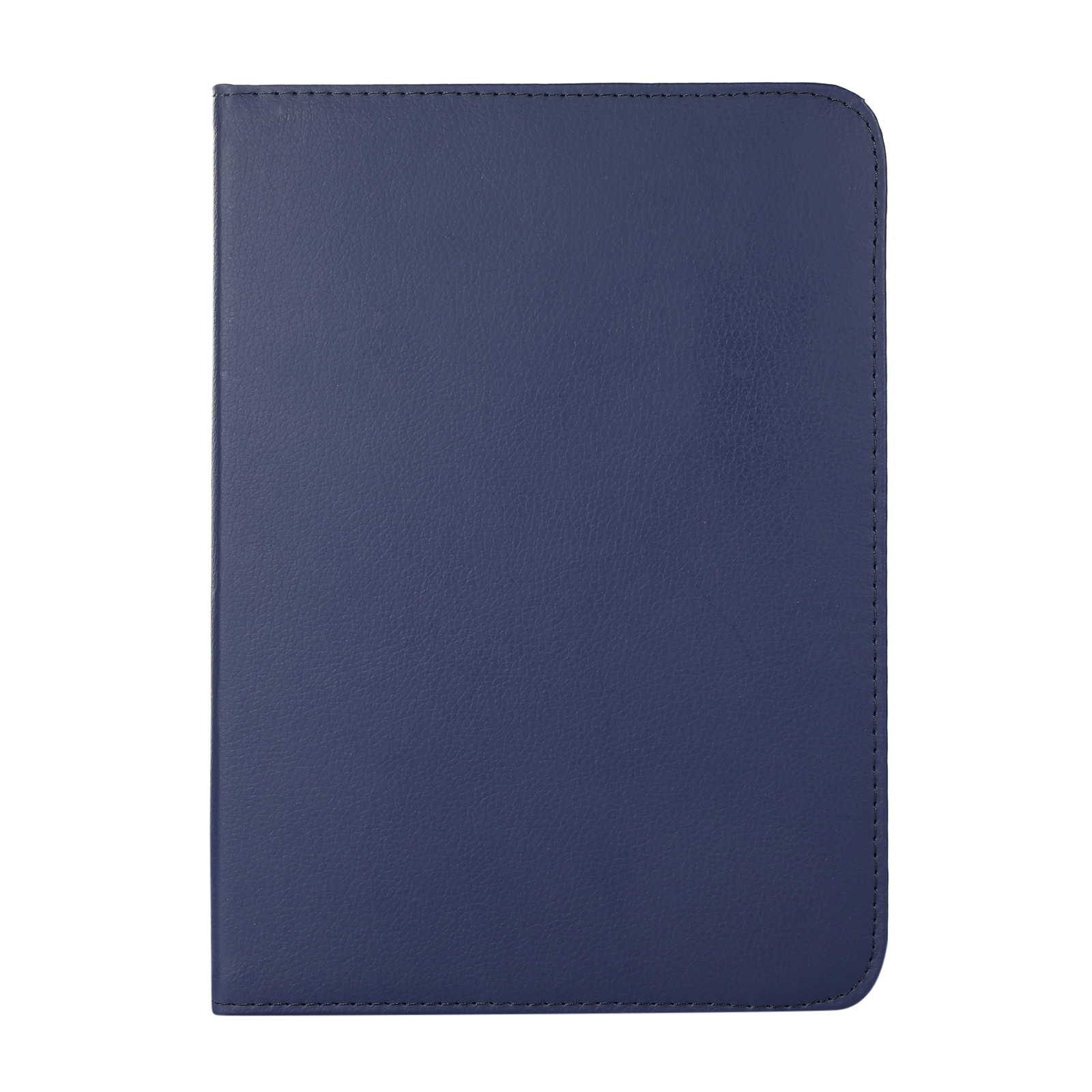 Eine dunkelblaue Handyhülle, geschlossen. Die Hülle besteht aus einem strukturierten Material mit genähtem Rand.