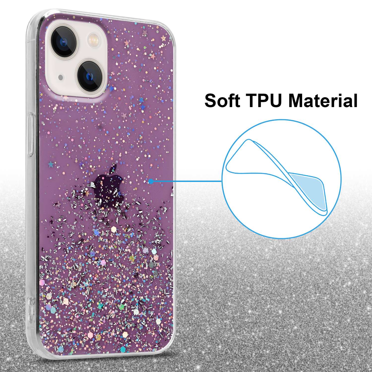 CADORABO Schutzhülle 14 funkelnden PLUS, Glitter Lila iPhone Backcover, mit Glitter, mit Apple