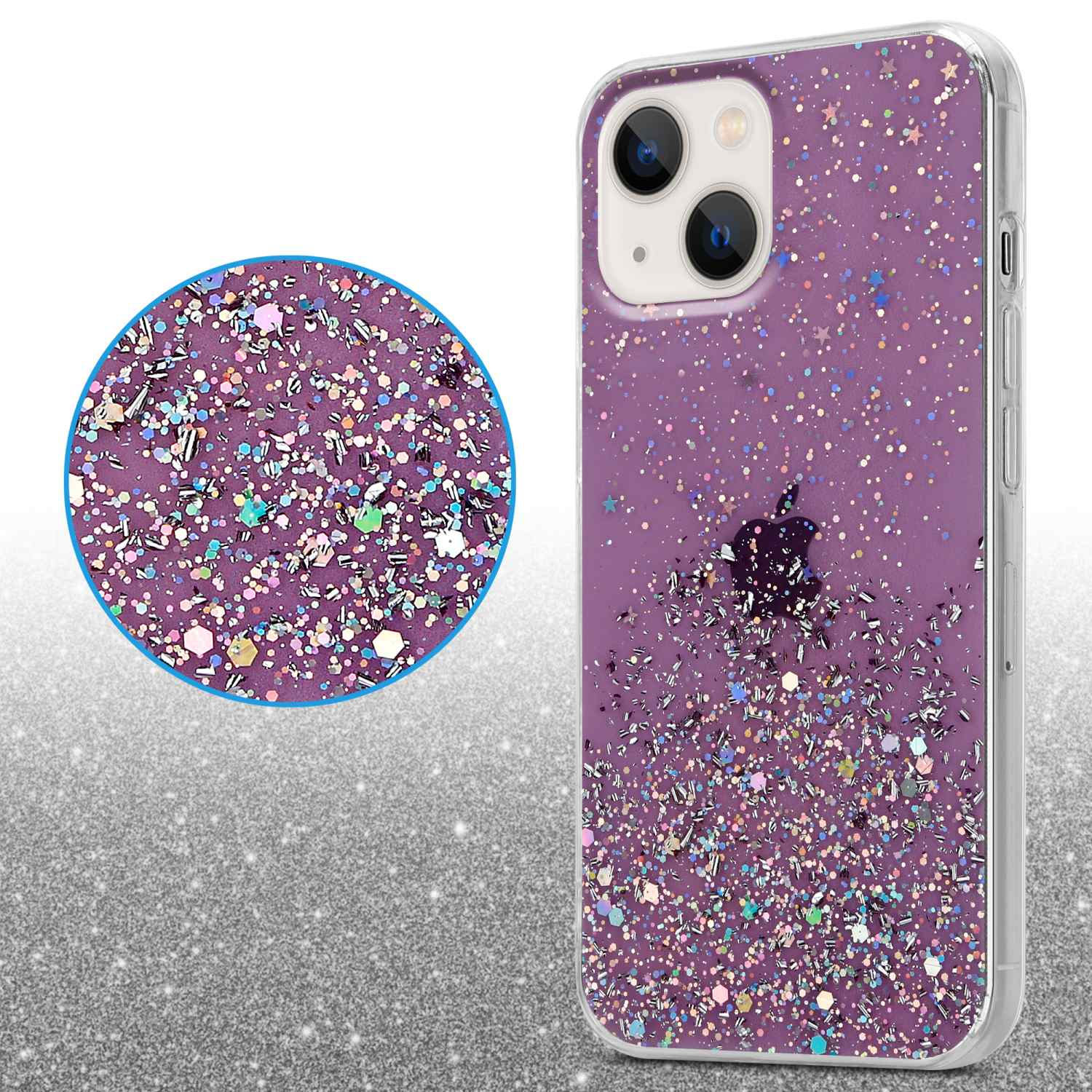 CADORABO Schutzhülle mit funkelnden Glitter, iPhone Apple, Glitter 14 PLUS, Lila mit Backcover
