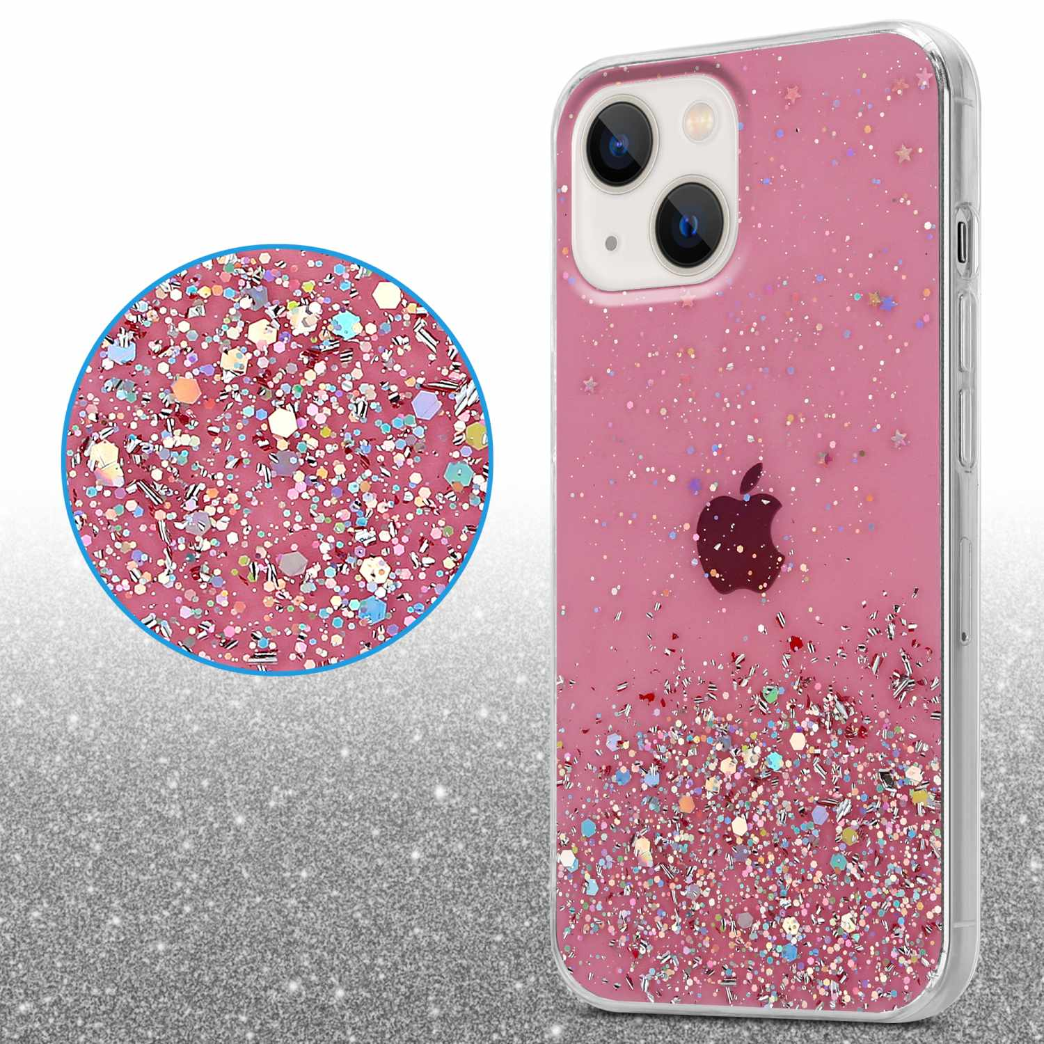 CADORABO Schutzhülle PLUS, funkelnden Rosa Glitter, mit iPhone Apple, Backcover, 14 Glitter mit
