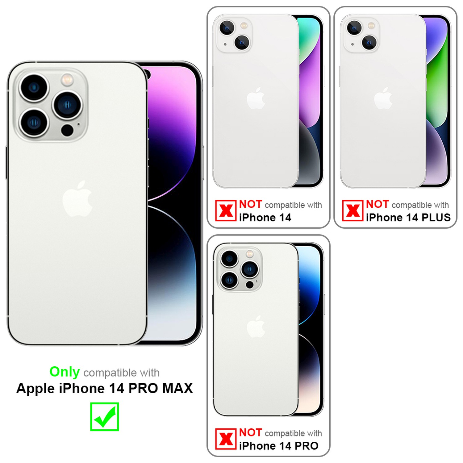 Eine iPhone-Hülle mit weißer Rückseite und drei Kameralinsen. Sie ist mit dem iPhone 14 Pro Max kompatibel.