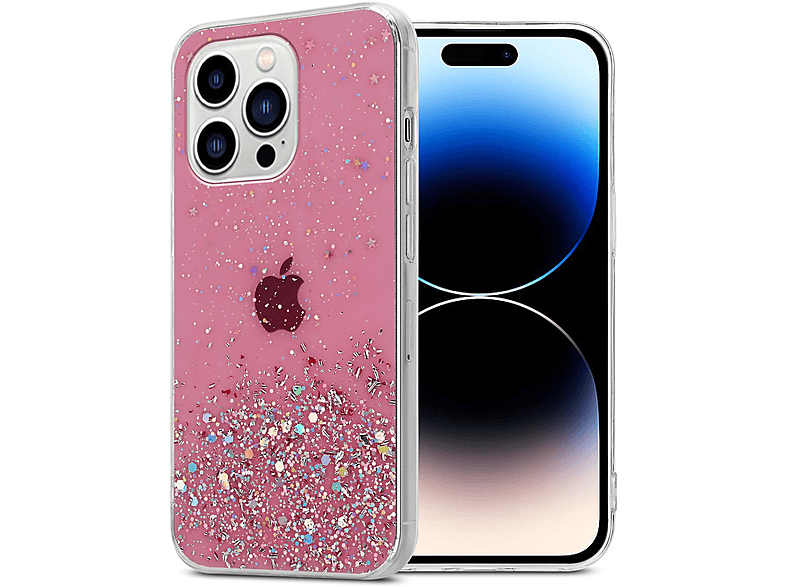 CADORABO Schutzhülle mit funkelnden Glitter, Rosa iPhone mit Glitter 14 Backcover, Apple, PRO