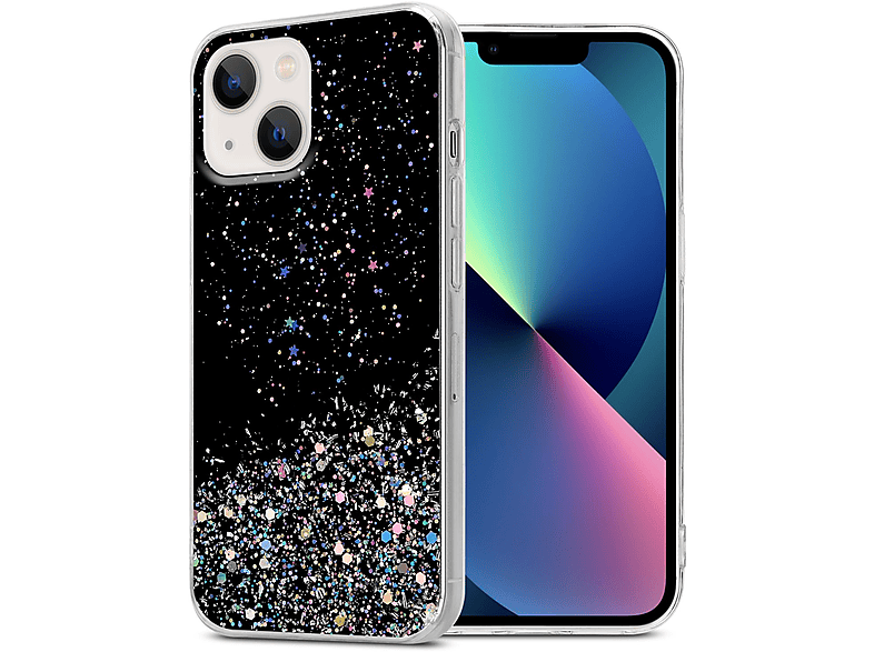 CADORABO Schutzhülle mit funkelnden Glitter, Backcover, Apple, iPhone 14 PLUS, Schwarz mit Glitter