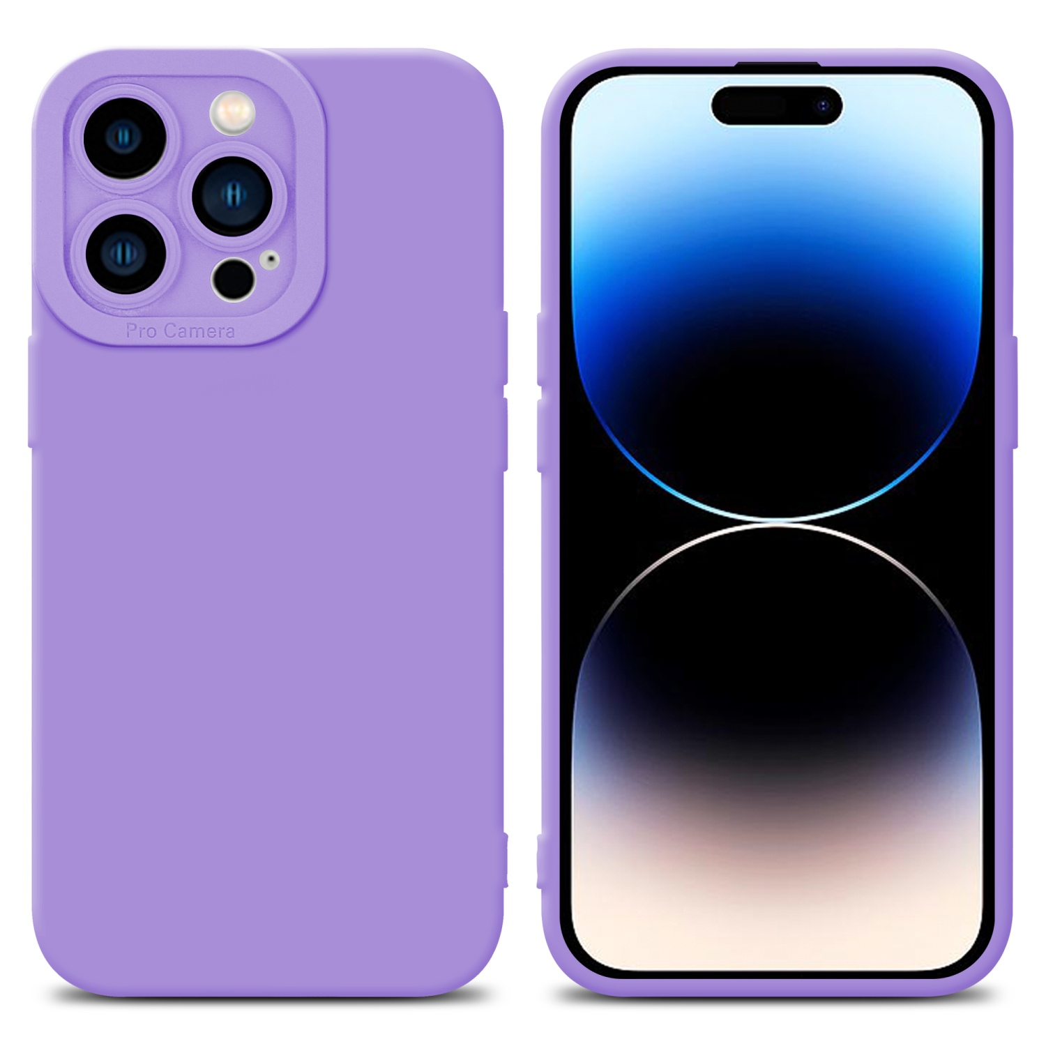 Custodia per telefono color lilla e un iPhone. La custodia copre la parte posteriore e i lati.
