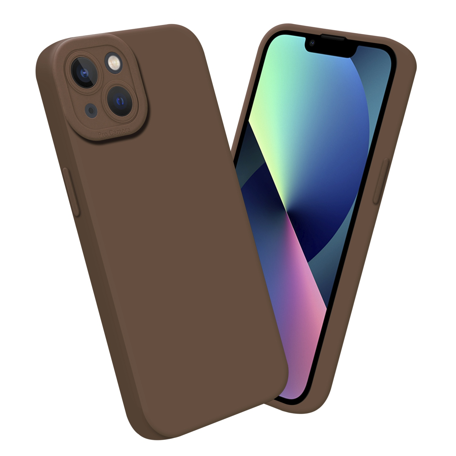 Due custodie marroni per telefono. Una copre un telefono, l'altra è angolata per mostrare la fotocamera sul retro.