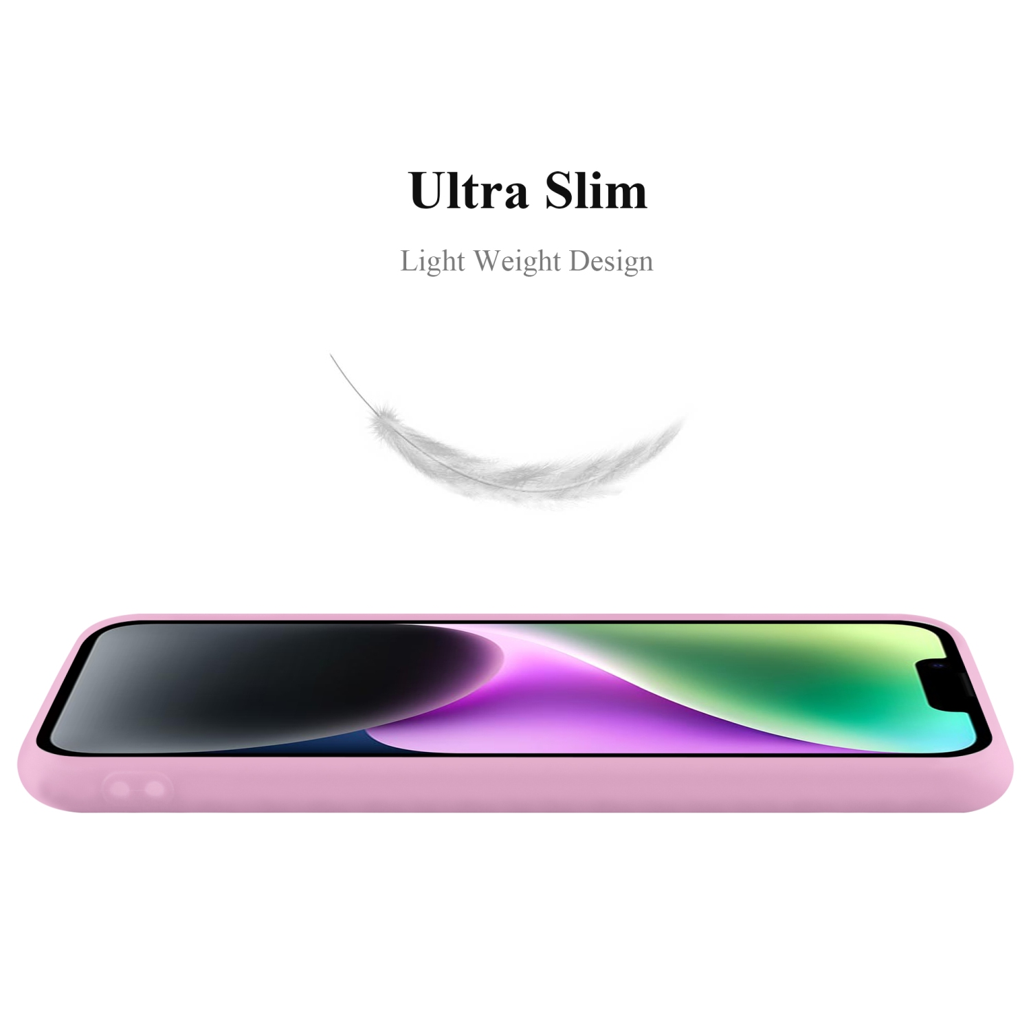 Nahaufnahme einer rosa Handyhülle. Sie ist schlank und hat ein leichtes Design.