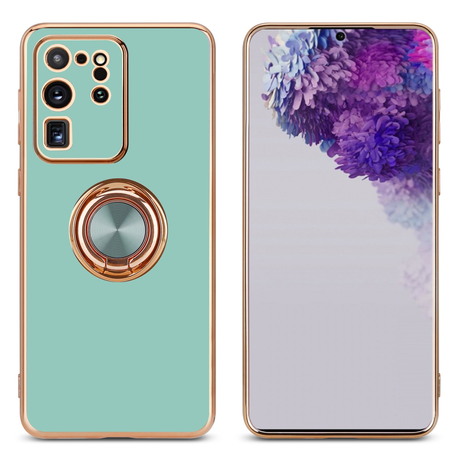 Una custodia per telefono con un anello e uno schermo.