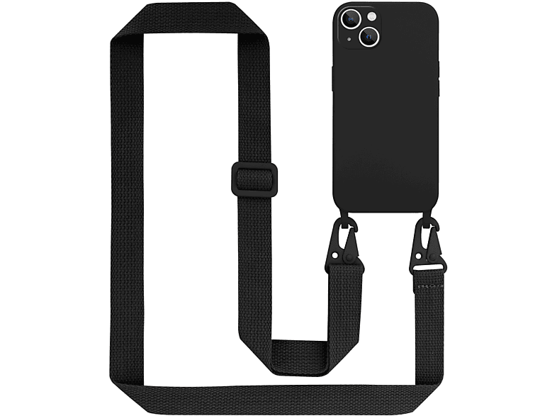 CADORABO Handy Kette Silikon Schutzhülle mit längen verstellbaren Kordel Band, Backcover, Apple, iPhone 14, LIQUID SCHWARZ