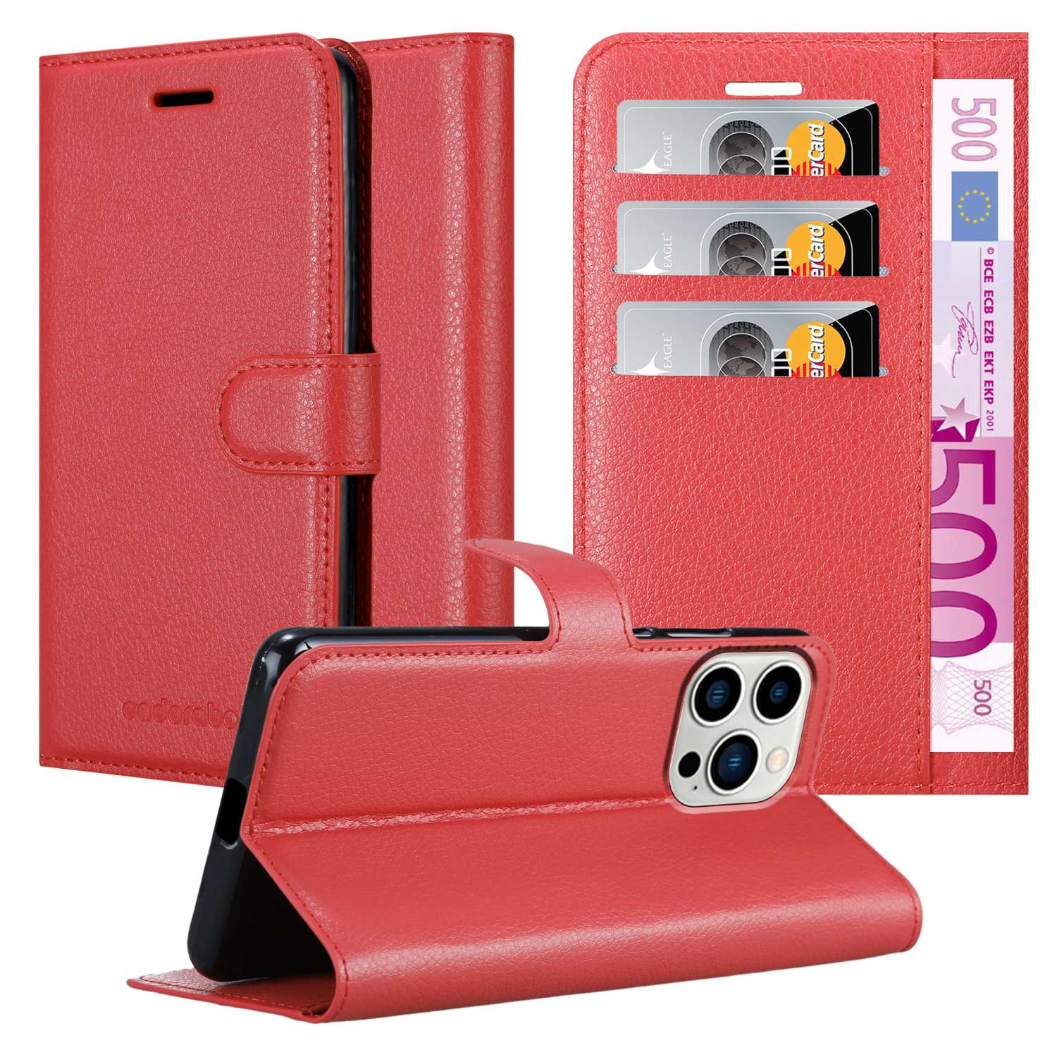 CADORABO Book Hülle Standfunktion, Bookcover, iPhone 14 KARMIN PRO, ROT Apple