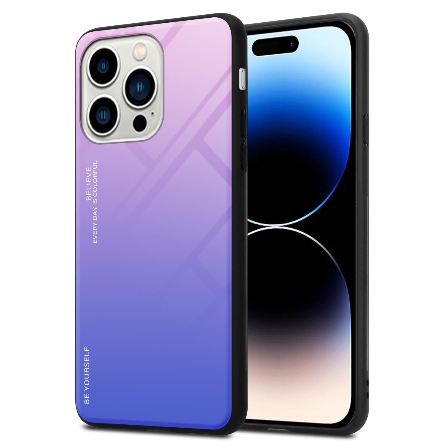 PRO, Glas, Apple, Backcover, aus Farben TPU CADORABO 14 Silikon BLAU 2 PINK Hülle - iPhone