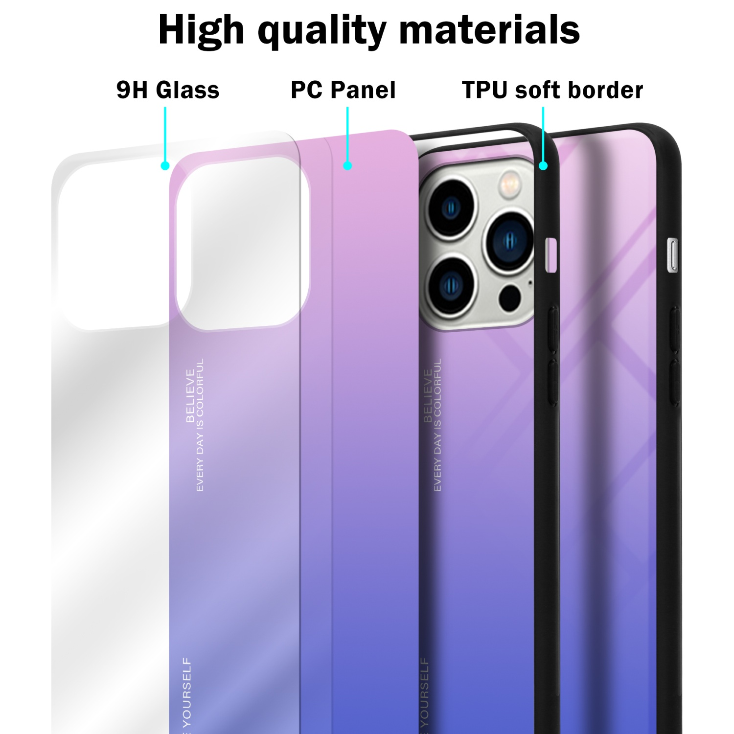 PINK Silikon Glas, PRO, iPhone Farben Backcover, - Hülle CADORABO 2 Apple, BLAU aus TPU 14