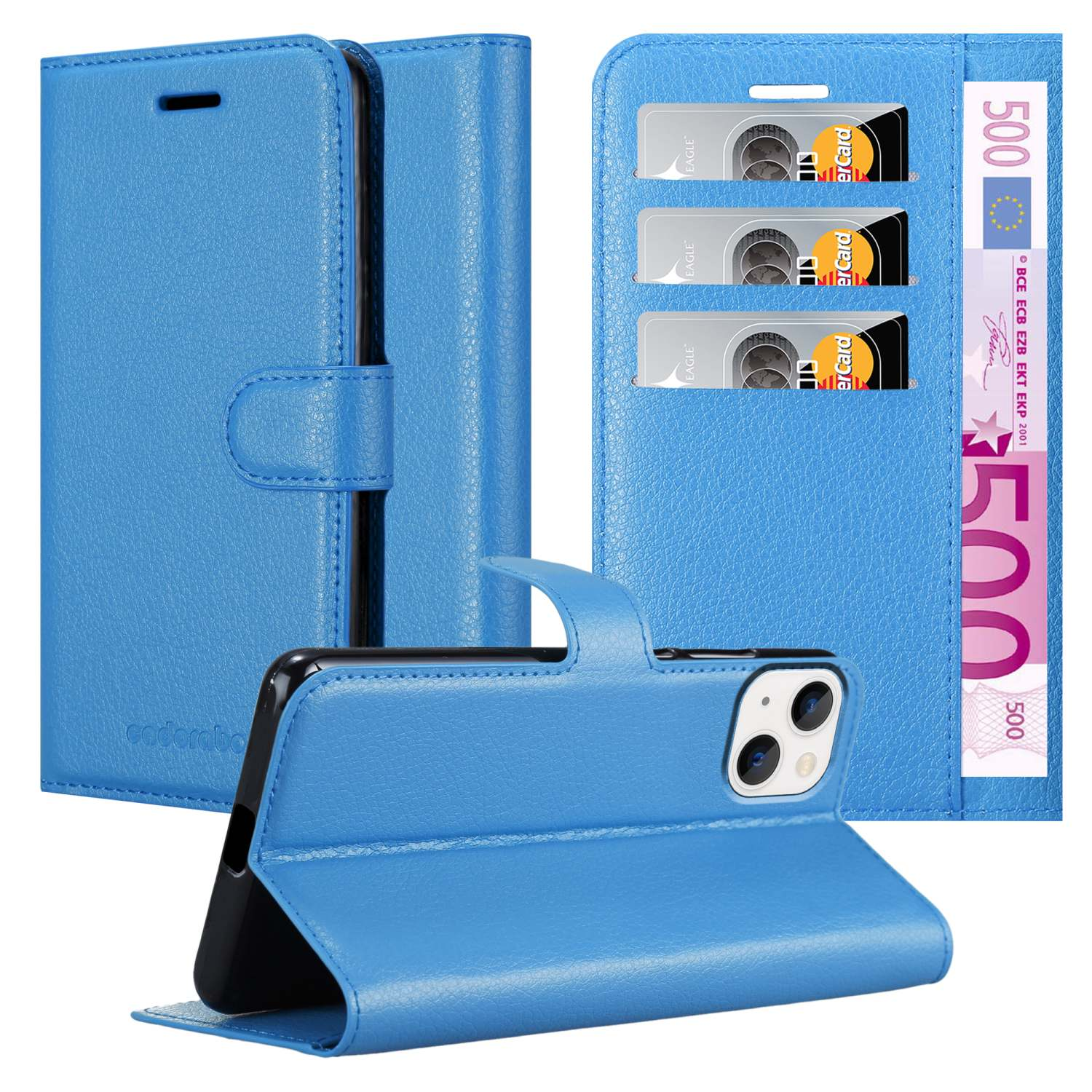 CADORABO Book Standfunktion, Apple, BLAU 14, iPhone Hülle PASTELL Bookcover
