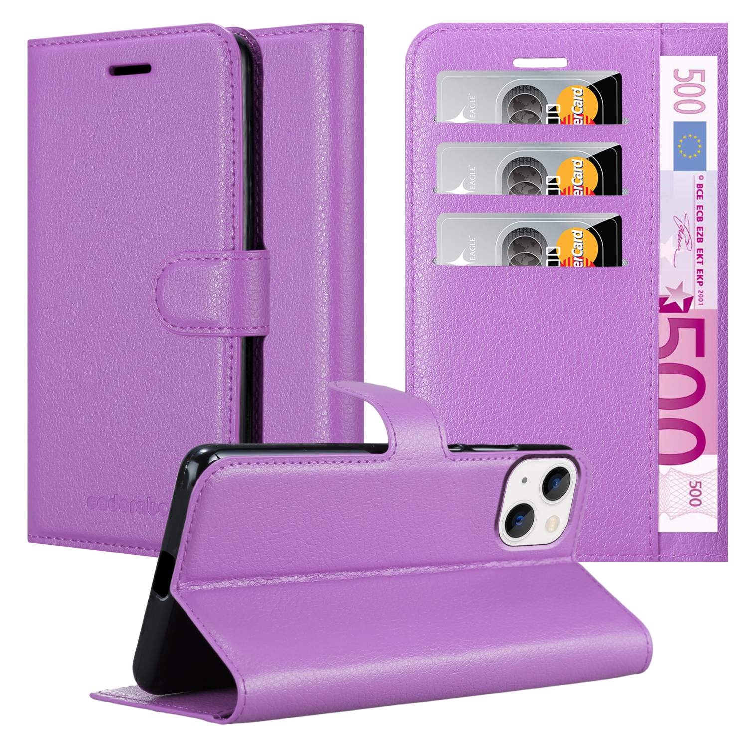 CADORABO Book Hülle VIOLETT iPhone Standfunktion, Bookcover, MANGAN Apple, PLUS, 14