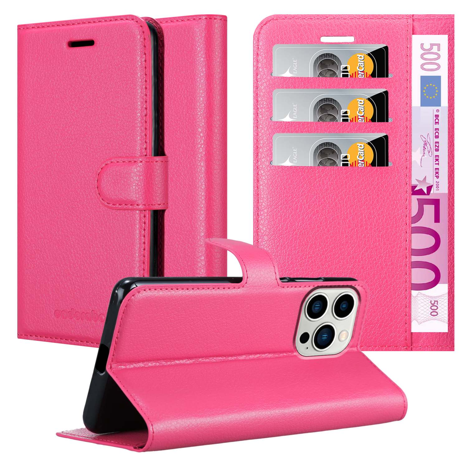 CADORABO Book PRO, Bookcover, 14 Apple, iPhone Standfunktion, Hülle PINK CHERRY