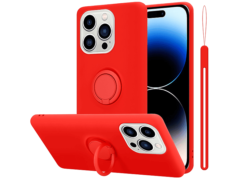 Hülle Silicone Backcover, iPhone 14 PRO MAX, Ring Liquid Case Apple, ROT im Style, CADORABO LIQUID