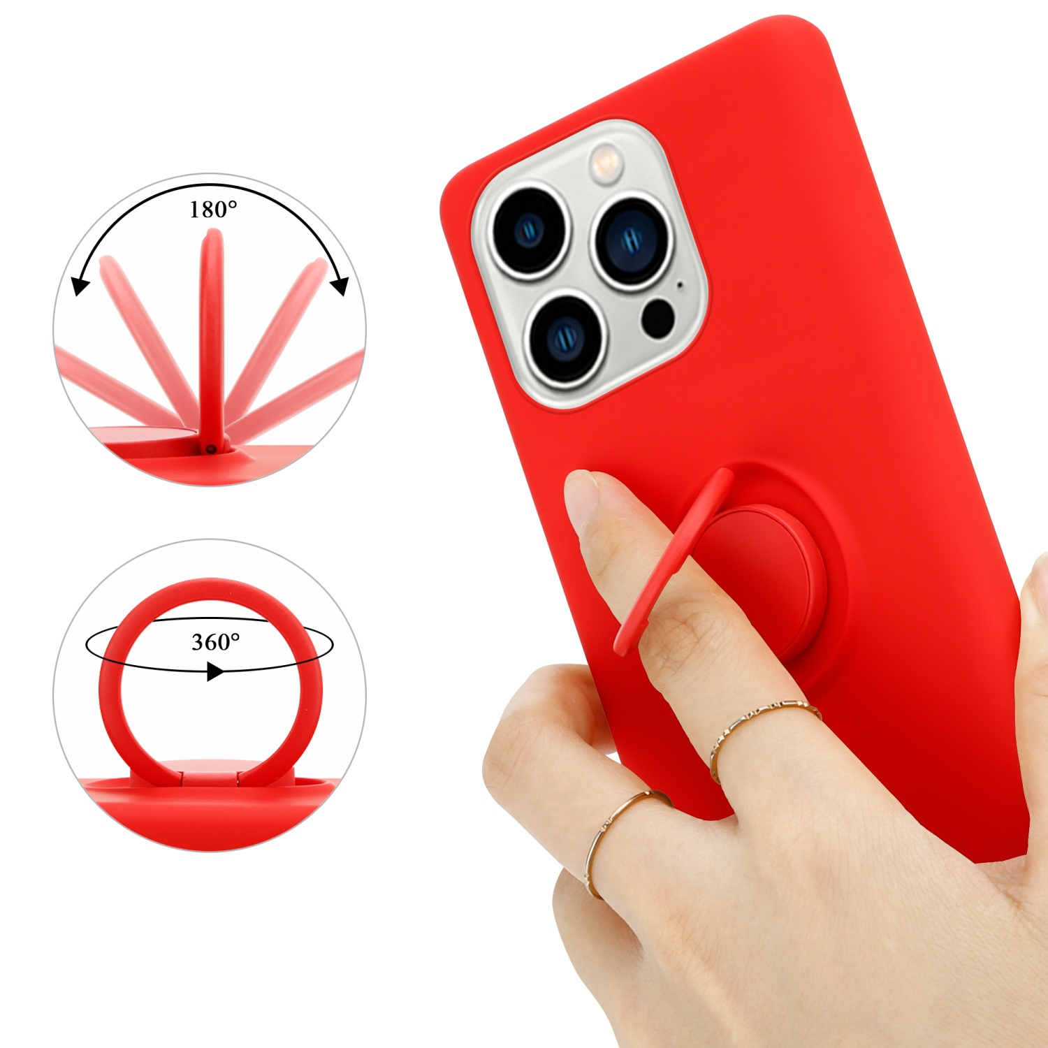 iPhone 14 im PRO Silicone Style, Backcover, CADORABO Case ROT LIQUID Hülle Liquid Apple, MAX, Ring