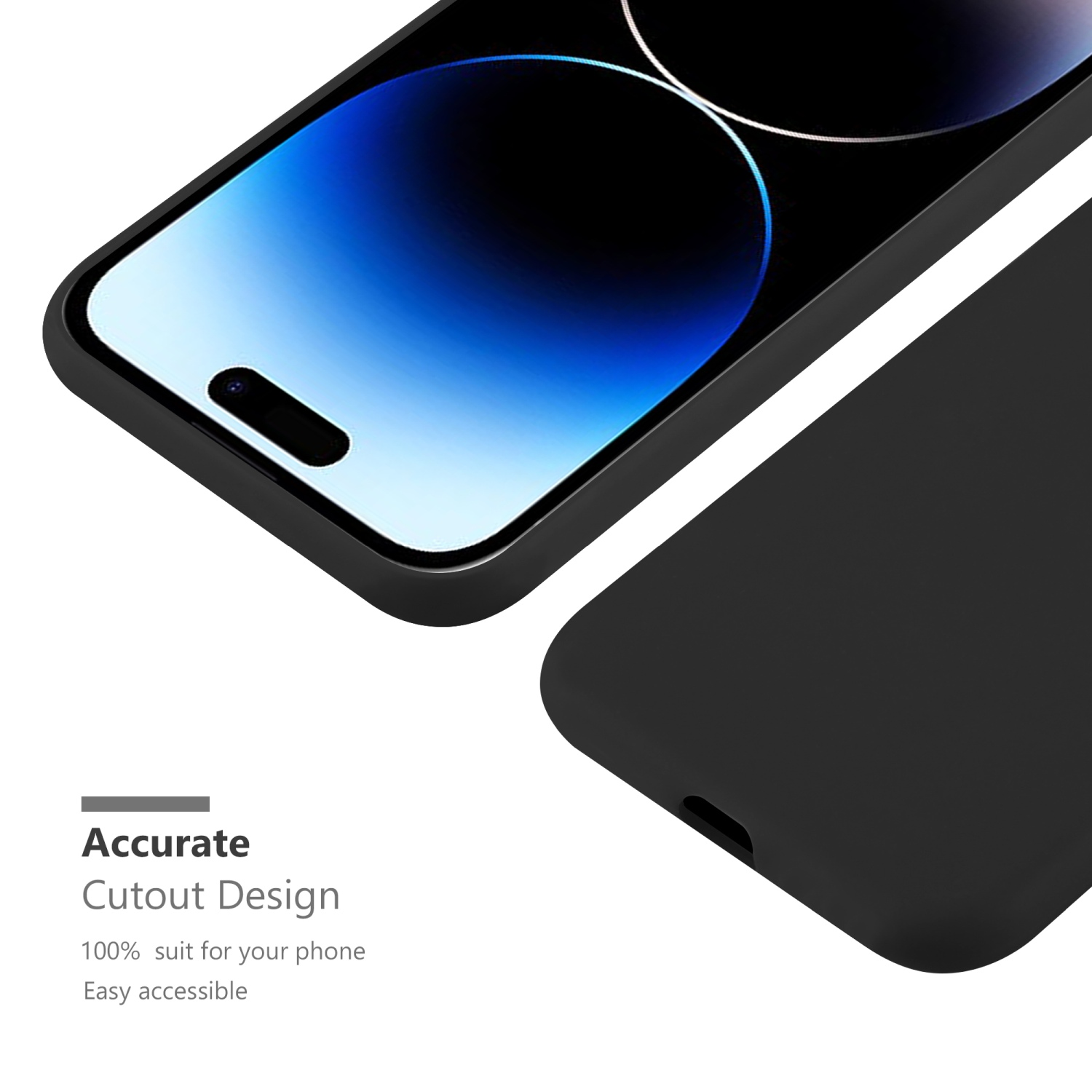 Schwarze Handyhülle auf weißem Hintergrund. Genaues Ausschnittsdesign. Passend für Ihr Telefon.